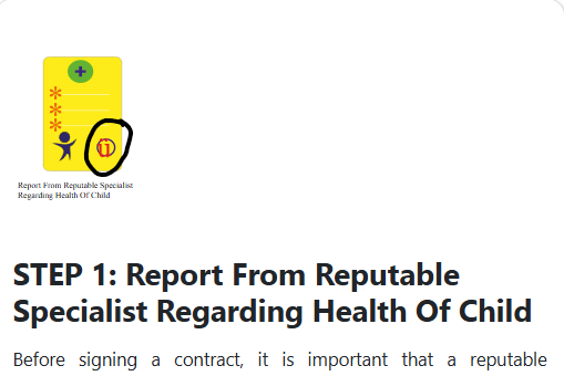 STEP 1: REPORT FROM REPUTABLE SPECIALIST REGARDING HEALTH OF CHILD